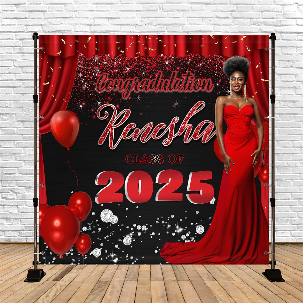 Individueller Hintergrund für die Abschlussfeier Roter Vorhang Glam Graduation Party Backdrop MRR5-21