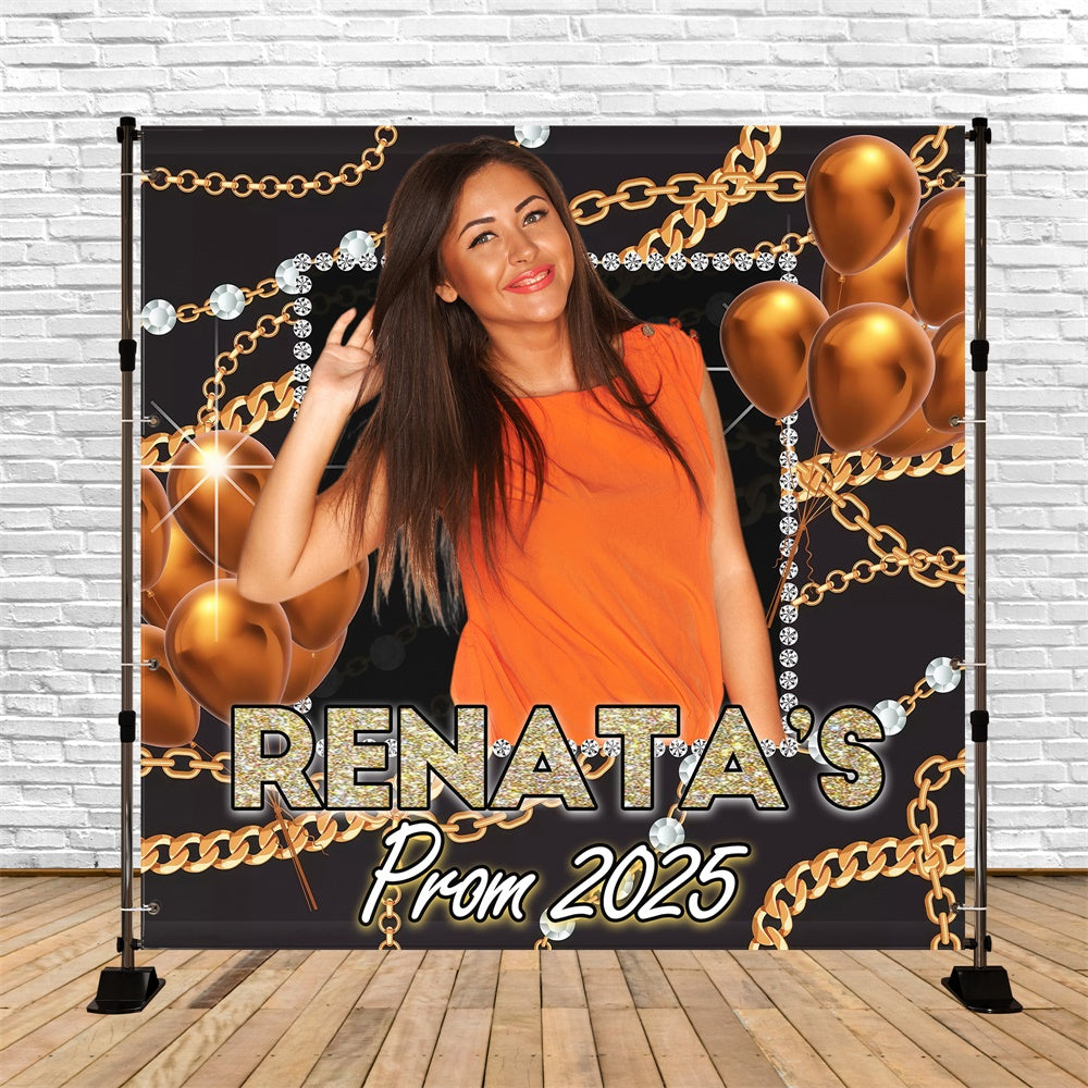 Prom 2025 Backdrop Gold Chains Ballons Graduation Party Custom Backdrop MRR5-26