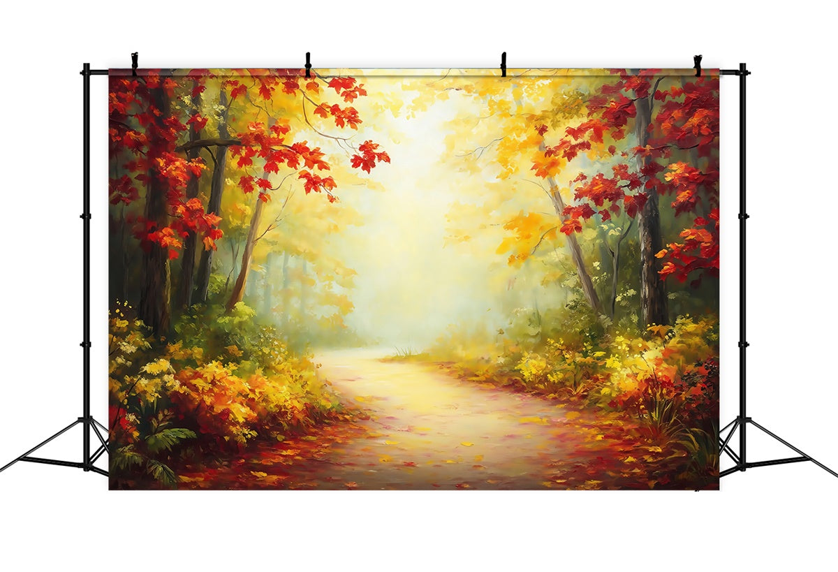 Herbstwald Hintergrundkulisse Golden Maple Walkway Foto Hintergrund MRR7-102