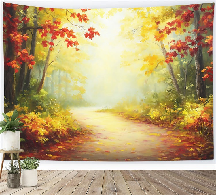 Herbstwald Hintergrundkulisse Golden Maple Walkway Foto Hintergrund MRR7-102