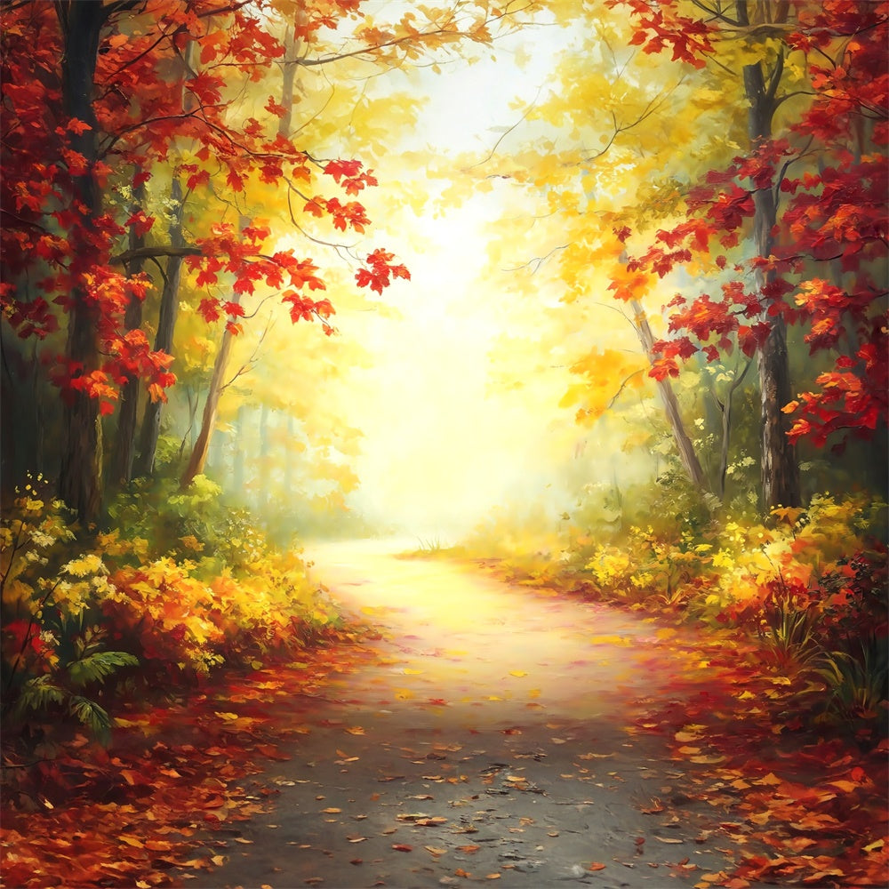 Herbstwald Hintergrundkulisse Golden Maple Walkway Foto Hintergrund MRR7-102