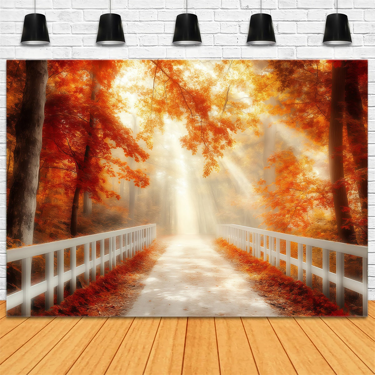 Herbstwald Hintergrundkulisse Goldene Herbstbrücke Foto Hintergrund MRR7-105