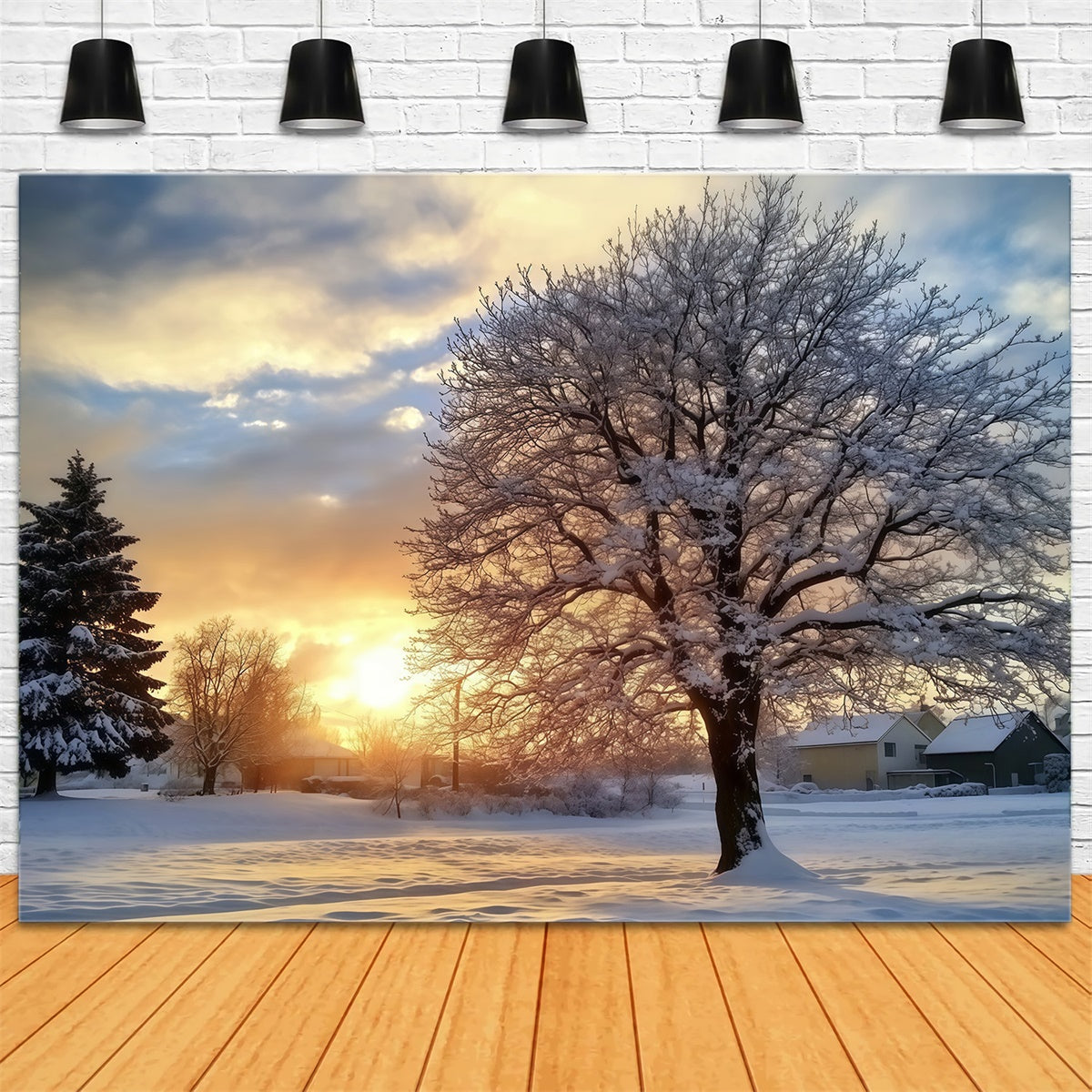 Backdrop Wald Winter Sonnenuntergang Gelassenheit Foto Hintergrund MRR7-107