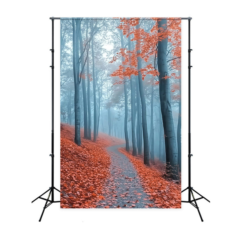Herbstwald Hintergrundkulisse Misty Crimson Path Foto Hintergrund MRR7-112