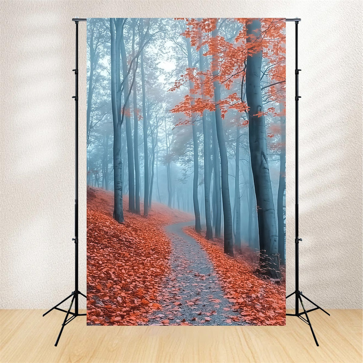 Herbstwald Hintergrundkulisse Misty Crimson Path Foto Hintergrund MRR7-112