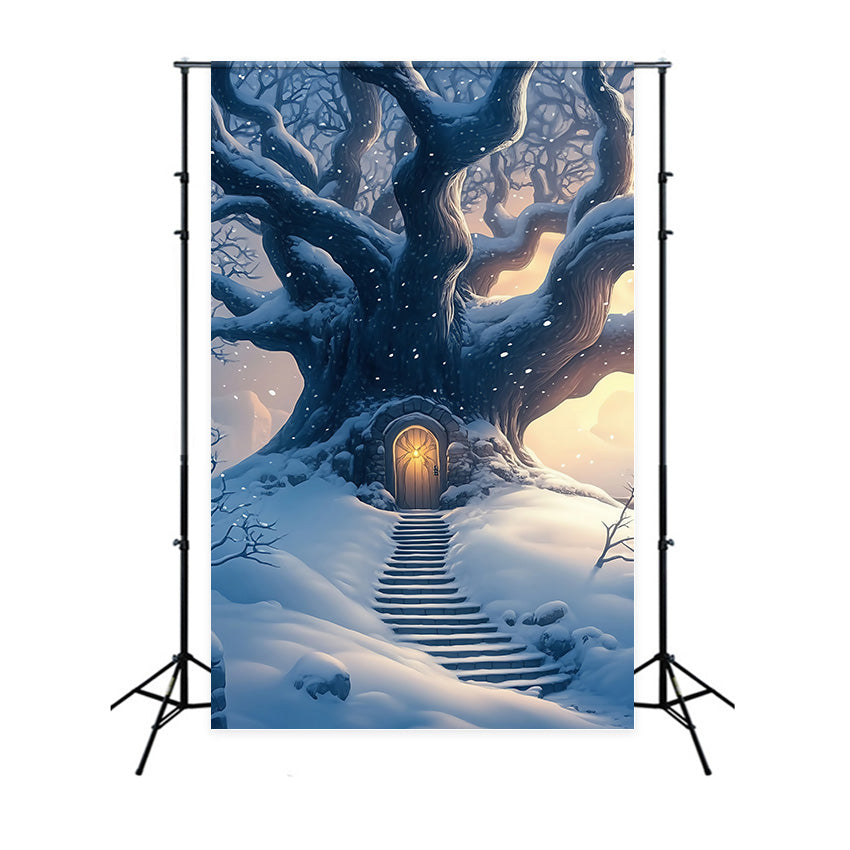 Schnee Wald Foto Hintergrund Dämmerung Schnee Baum Tür Backdrop MRR7-115