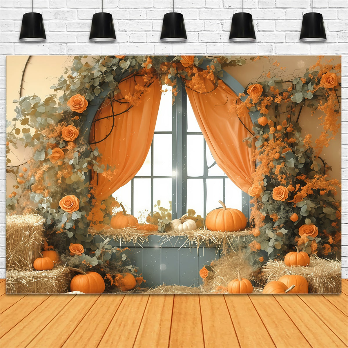 Herbst Backdrops für Fotos Pastell Kürbis Fenster Fotohintergrund MRR7-121