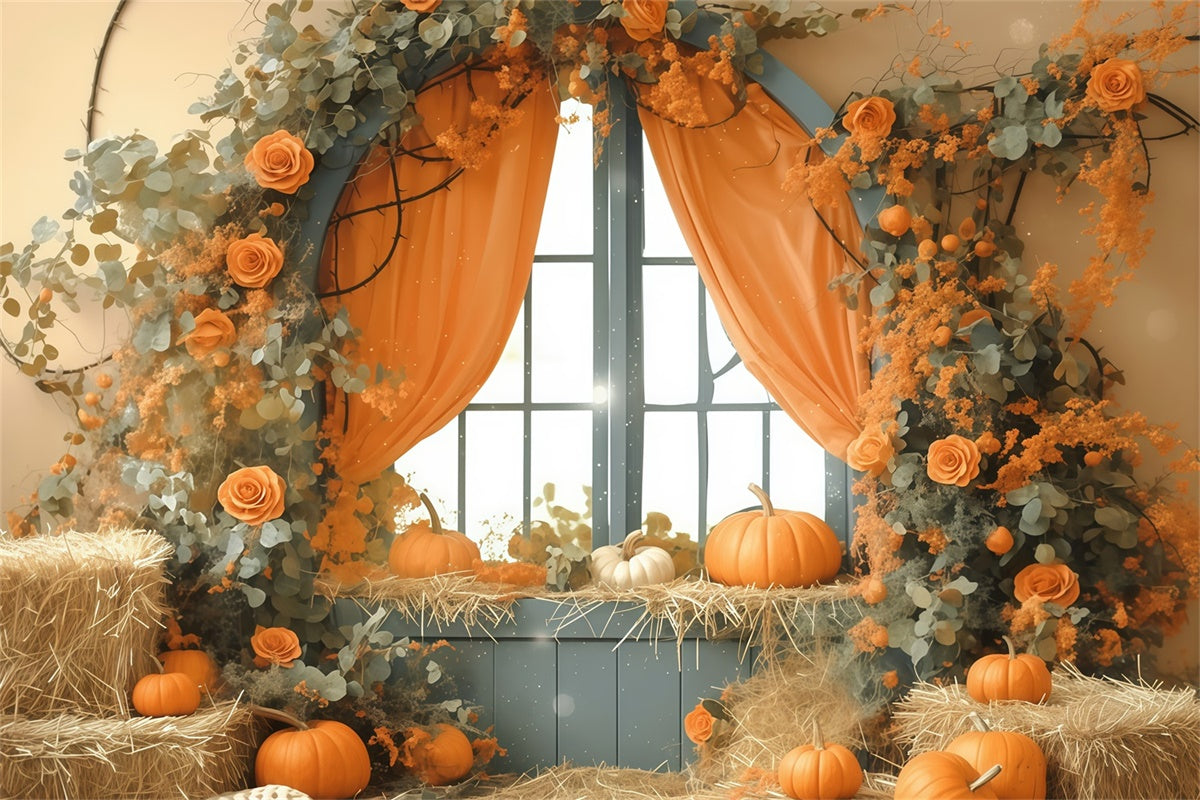 Herbst Backdrops für Fotos Pastell Kürbis Fenster Fotohintergrund MRR7-121