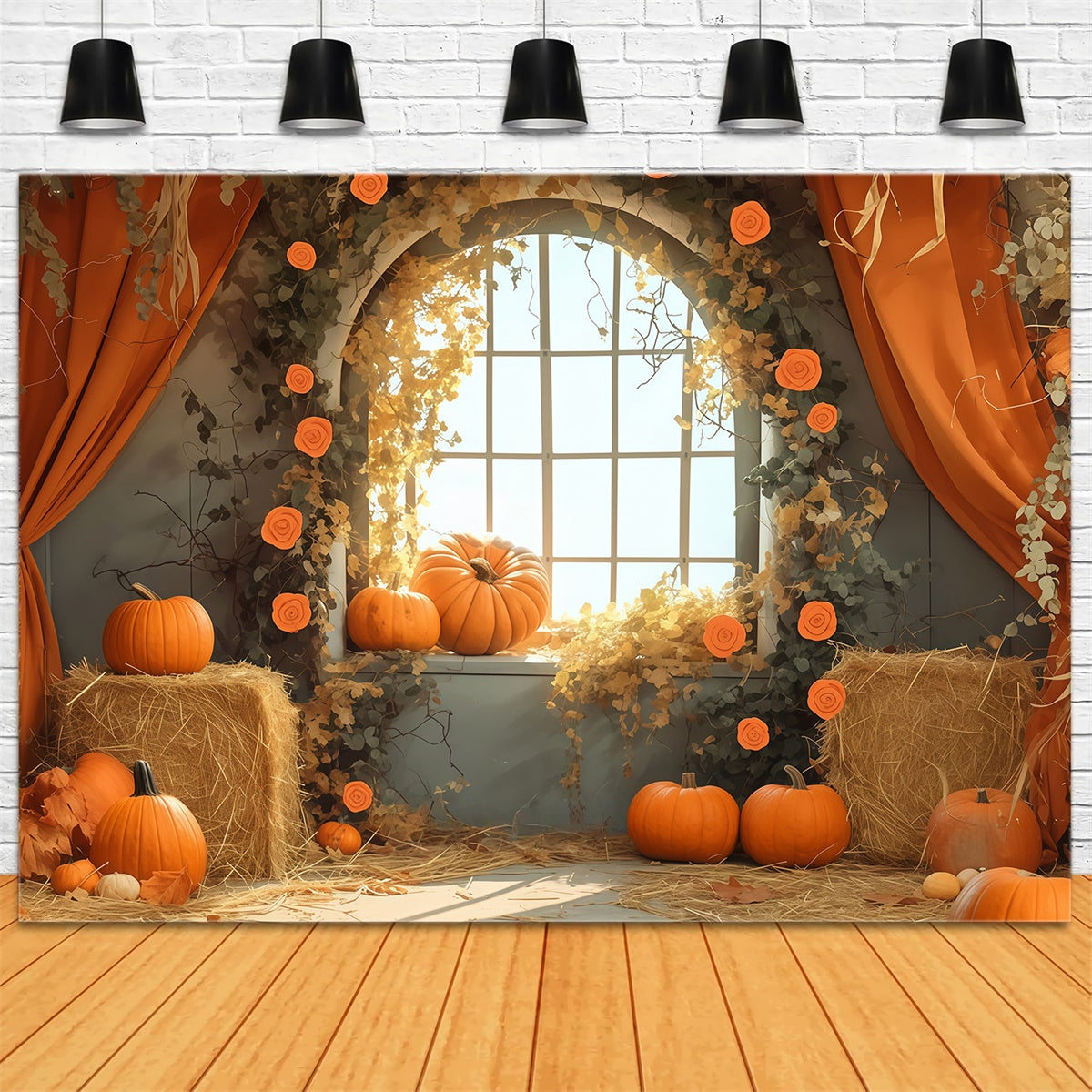 Herbst Hintergrundbilder Ernte Fenster Heu Szene Backdrops MRR7-125