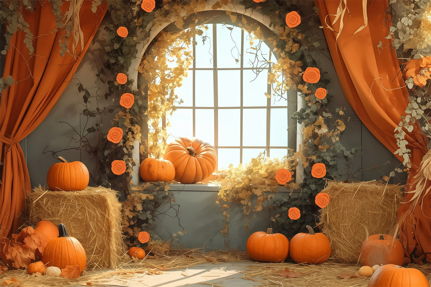 Herbst Hintergrundbilder Ernte Fenster Heu Szene Backdrops MRR7-125