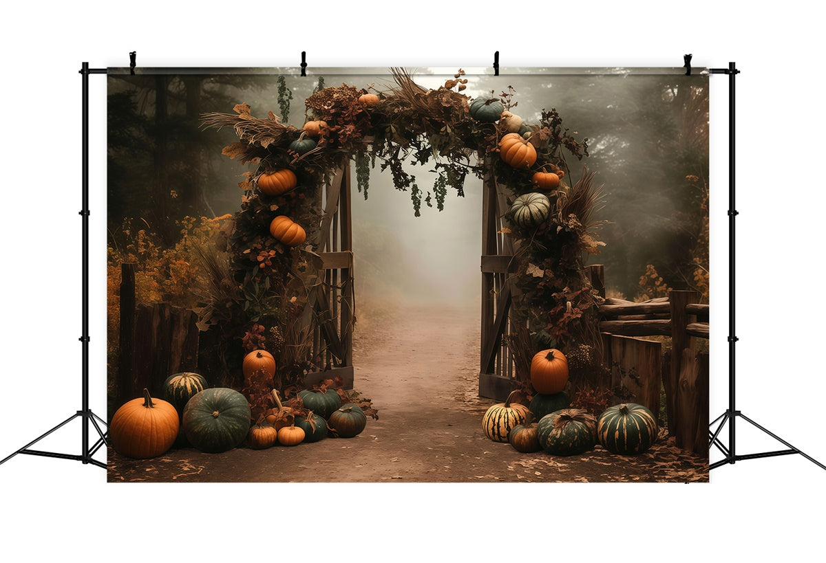 Herbst Fotohintergrund Nebliger Kürbisbogen Pfad Backdrops MRR7-128