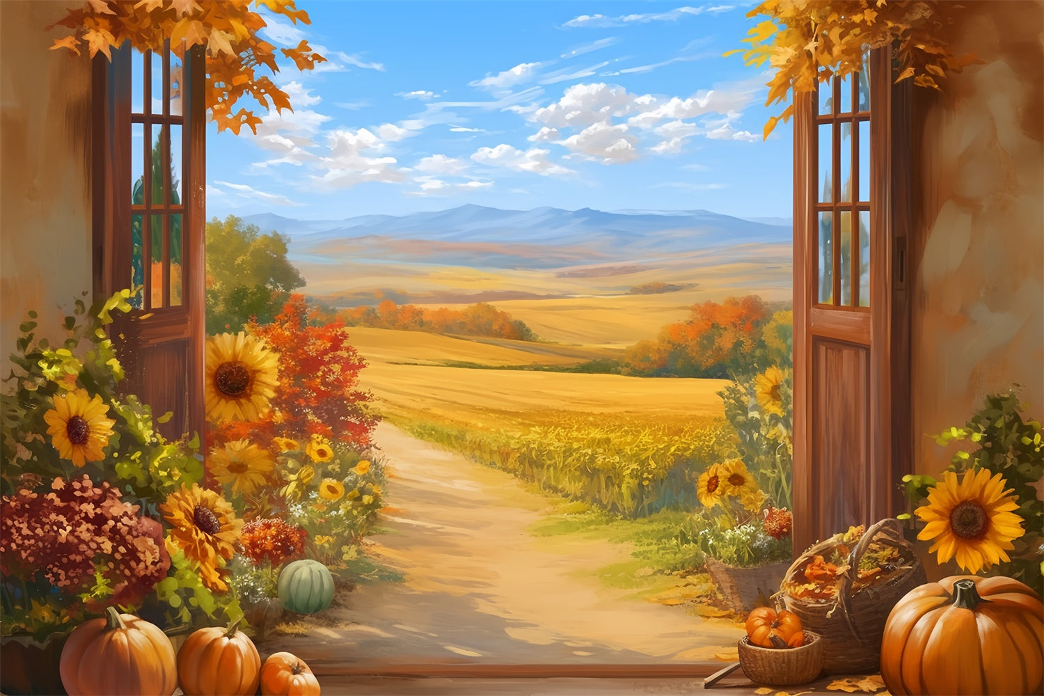 Herbst Hintergrundbilder Kürbis Veranda Landweg Fotohintergrund MRR7-132