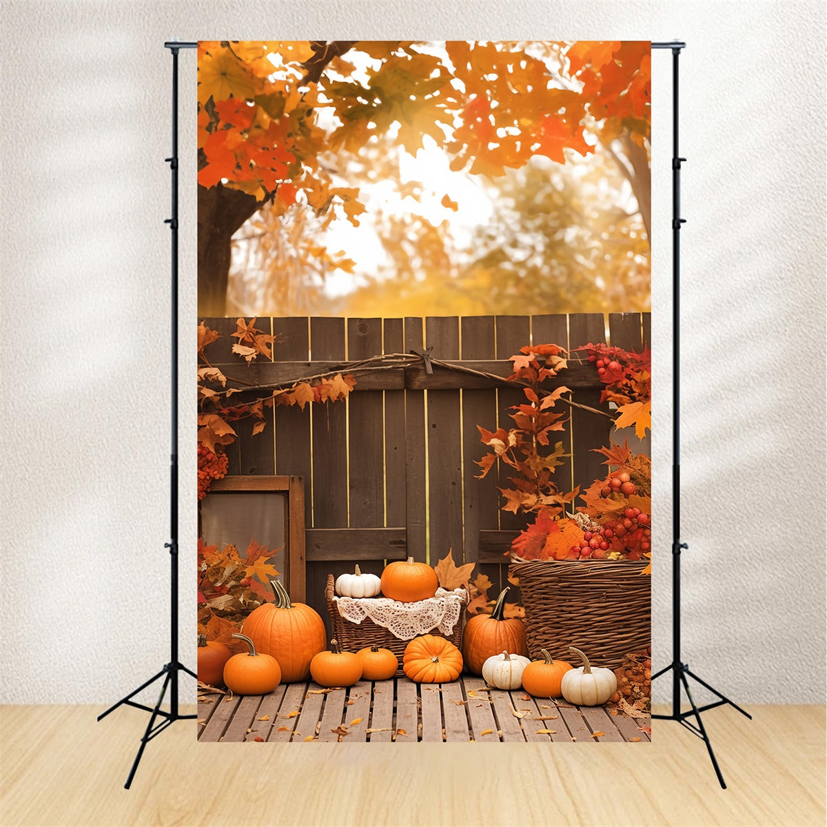 Herbst Fotografie Hintergrundkulisse Gemütliche Ecke Kürbis Fotohintergrund MRR7-142