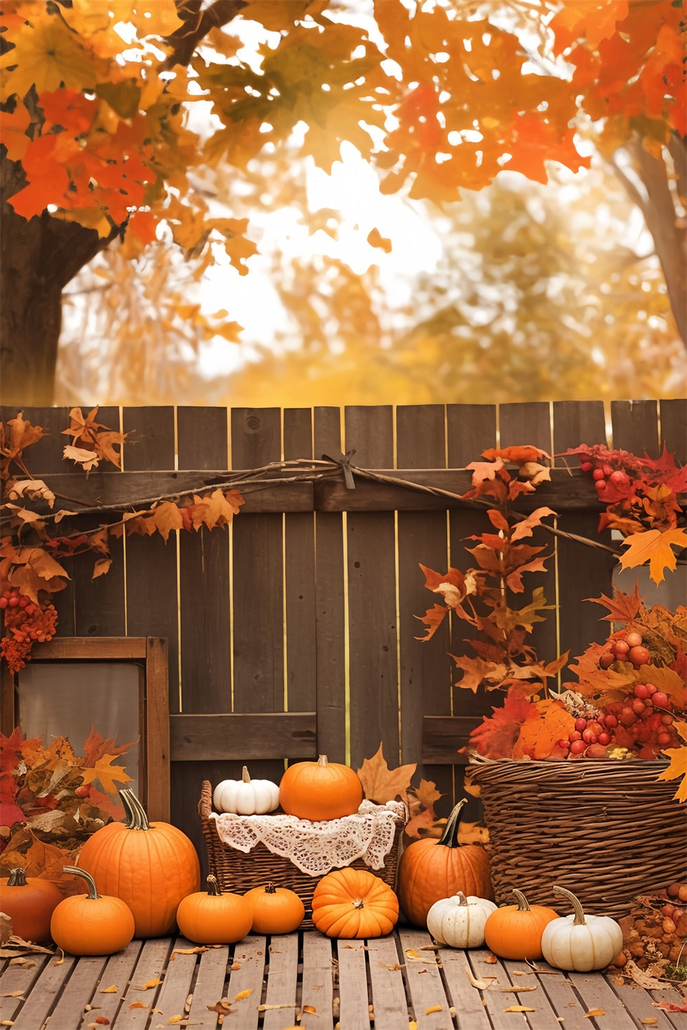 Herbst Fotografie Hintergrundkulisse Gemütliche Ecke Kürbis Fotohintergrund MRR7-142