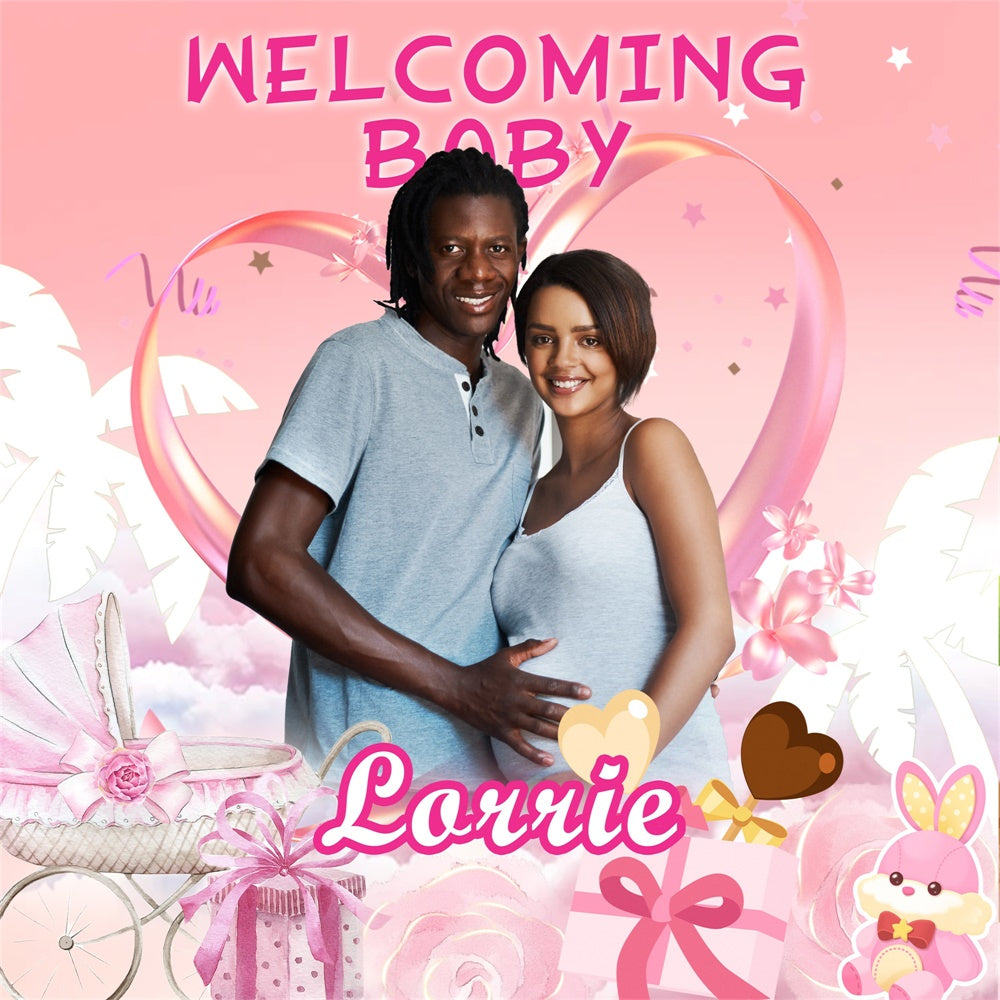 Baby Shower Backdrop Blush Love Welcome Personalisierte Kulisse MRR7-16