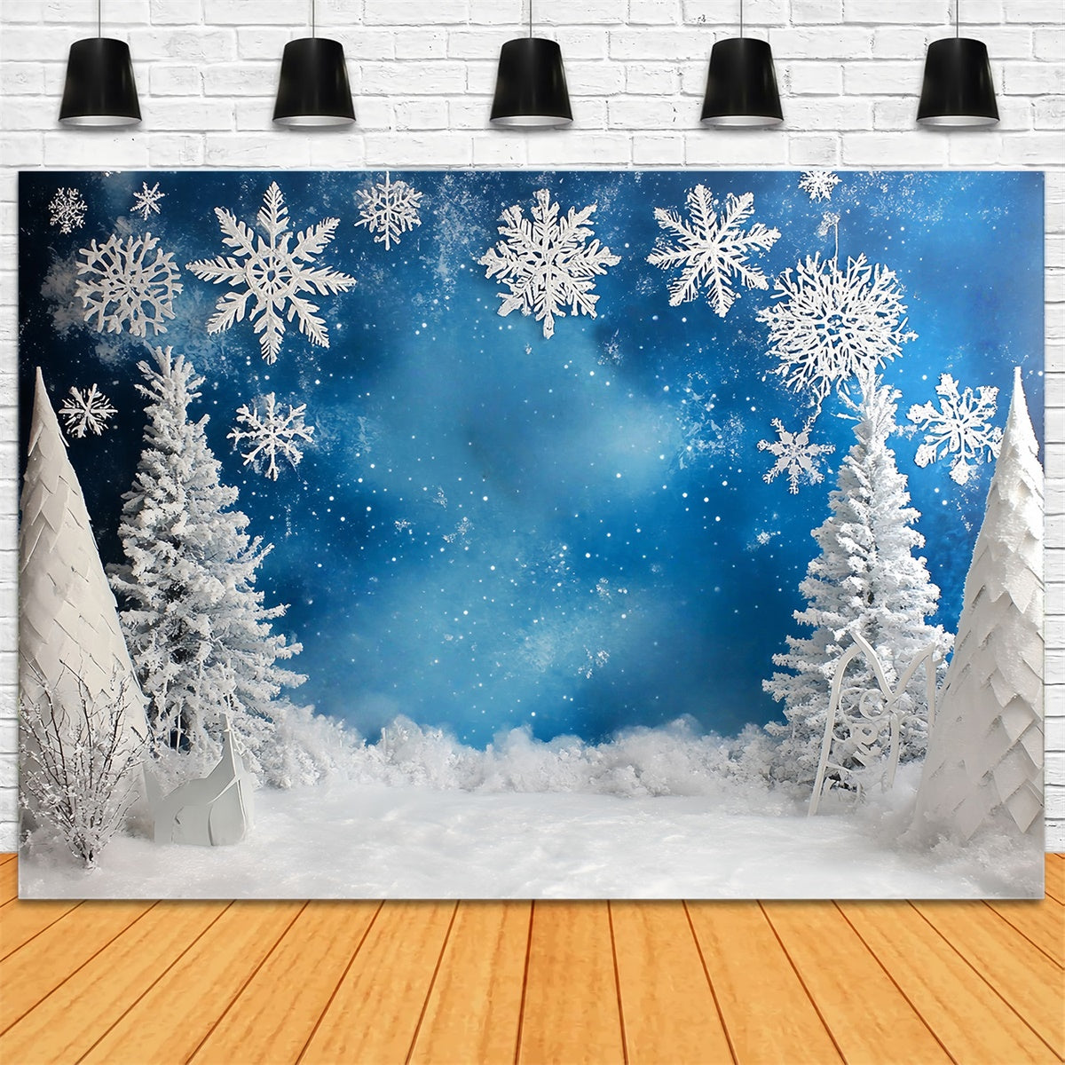 Schneeflocken Backdrop Frosted Blue Winter Backdrop MRR7-166