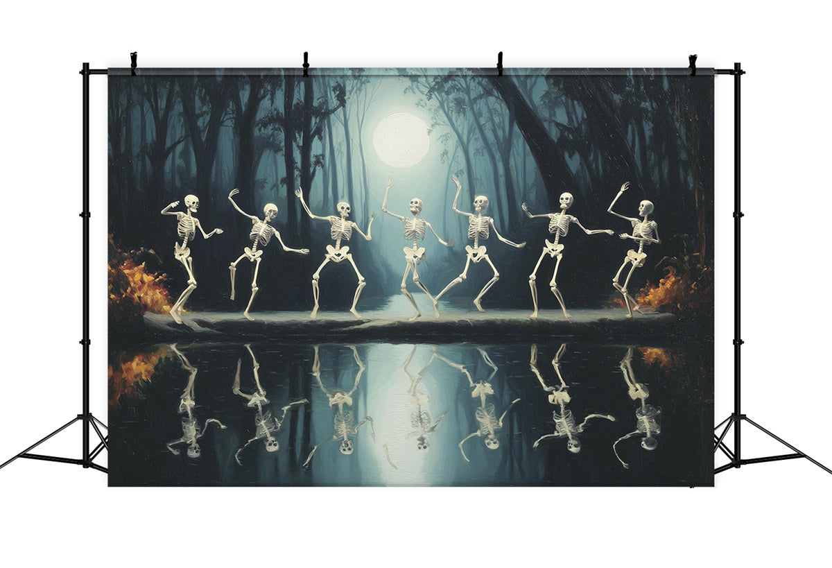 Wald Fotohintergrund mondbeschienen Skelett Tanz Halloween Hintergrund MRR7-21