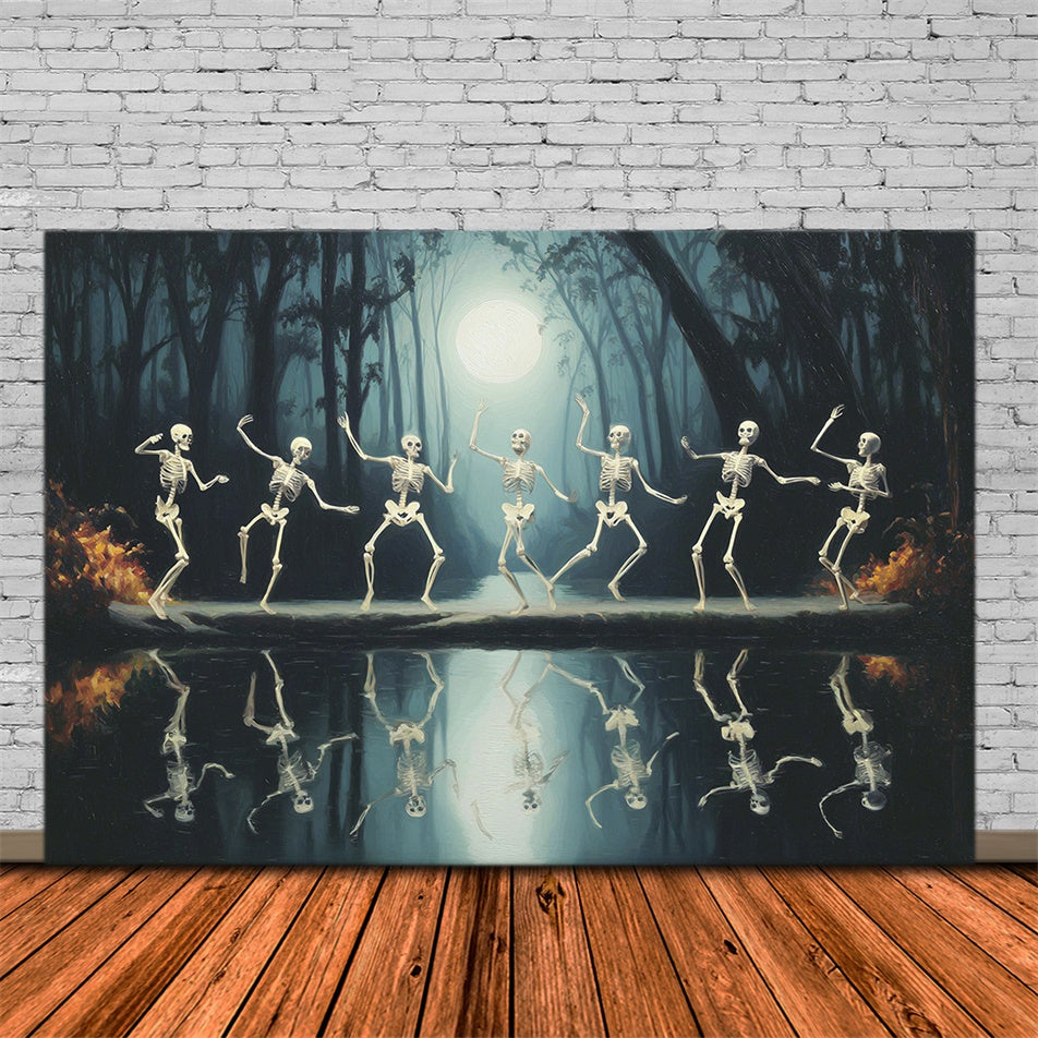 Wald Fotohintergrund mondbeschienen Skelett Tanz Halloween Hintergrund MRR7-21