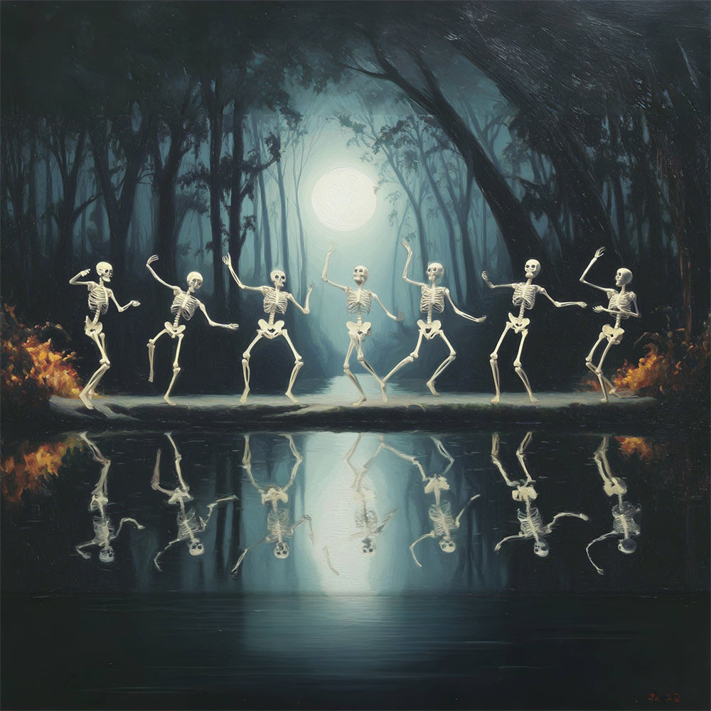 Wald Fotohintergrund mondbeschienen Skelett Tanz Halloween Hintergrund MRR7-21