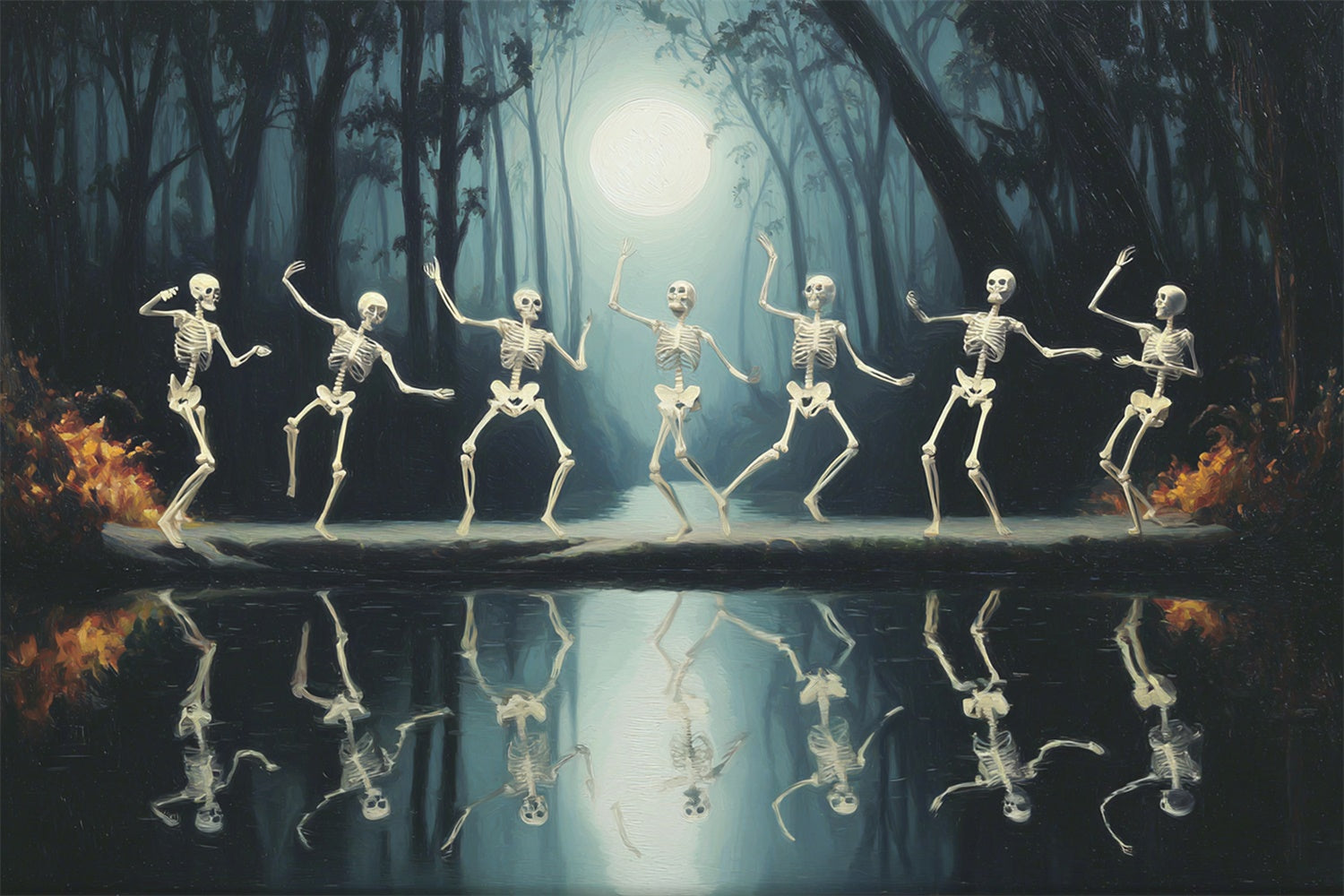 Wald Fotohintergrund mondbeschienen Skelett Tanz Halloween Hintergrund MRR7-21