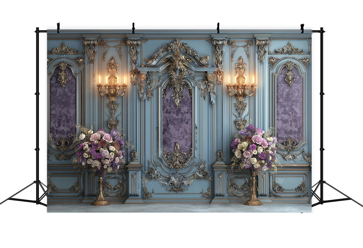 Vintage Wall Backdrop Regal Blue Bloom Elegance Fotohintergrund MRR7-214