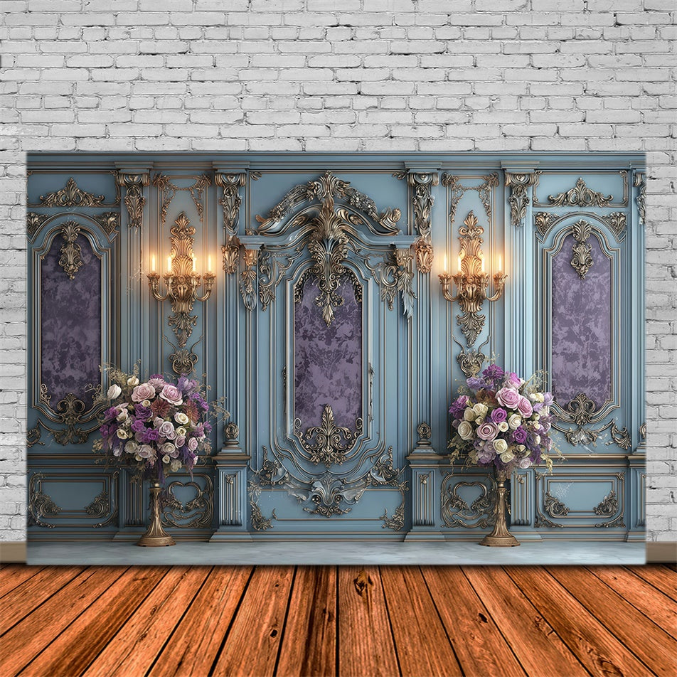 Vintage Wall Backdrop Regal Blue Bloom Elegance Fotohintergrund MRR7-214