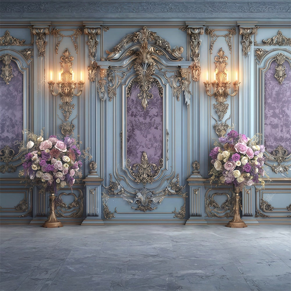 Vintage Wall Backdrop Regal Blue Bloom Elegance Fotohintergrund MRR7-214