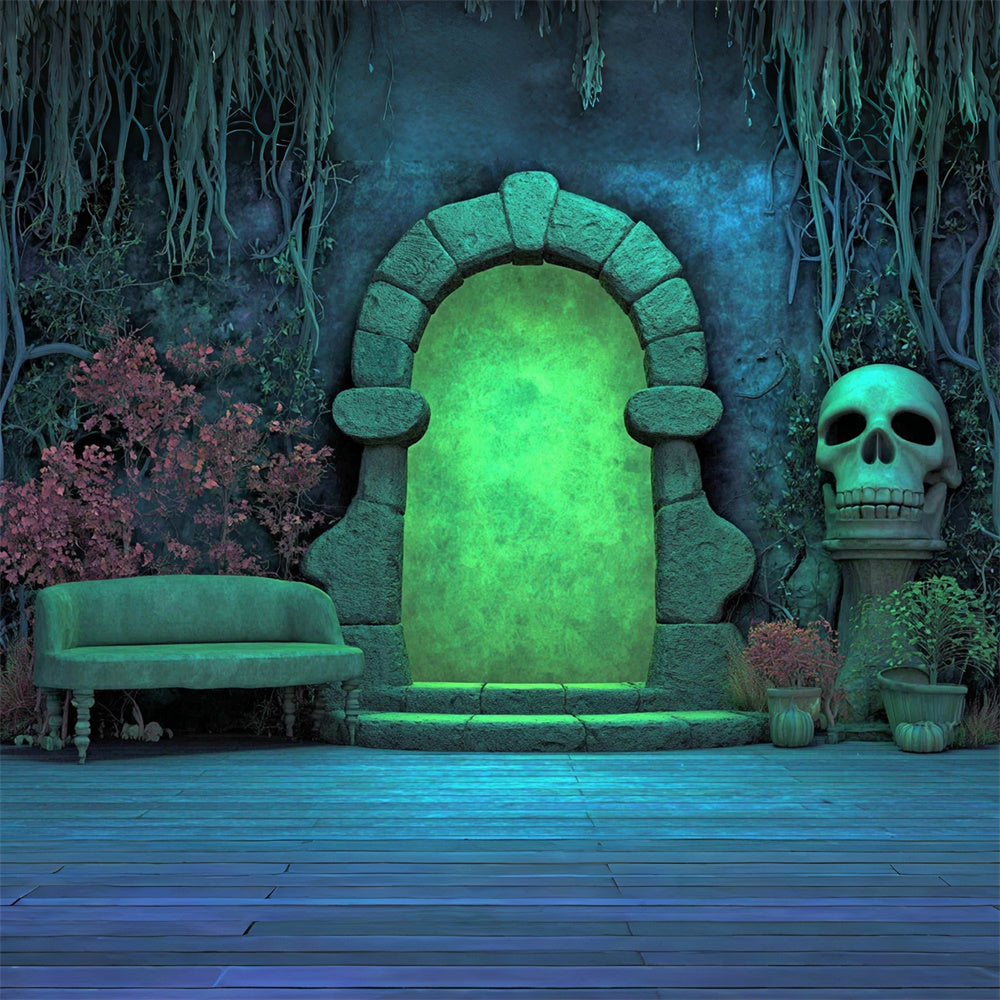 Gruselige Halloween-Hintergrundbilder Glühende Gruft Gateway Hintergrund MRR7-22