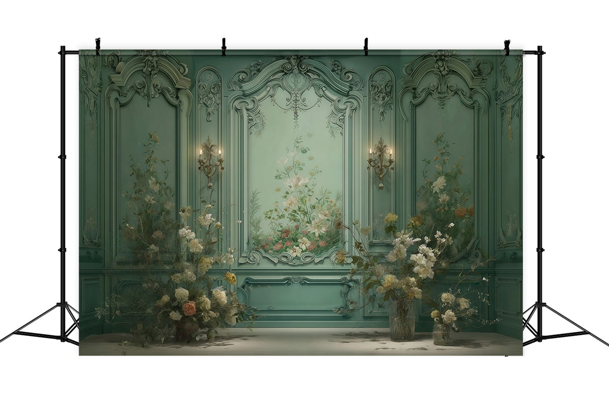 Weinlese-Wandhintergrund Eleganter verzauberter Blumen Fotohintergrund MRR7-222