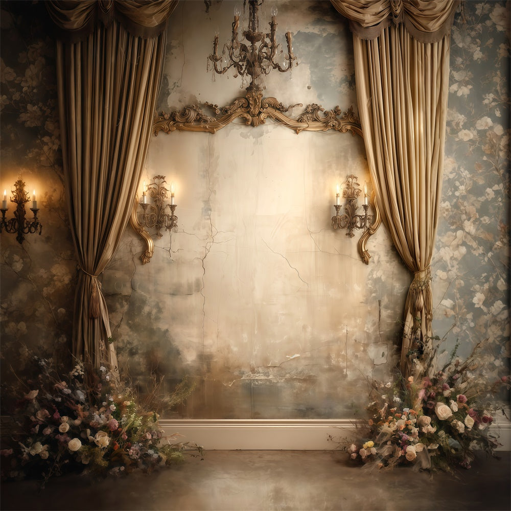 Vintage Wall Backdrop Aged Wall Chandelier Fotohintergrund MRR7-238