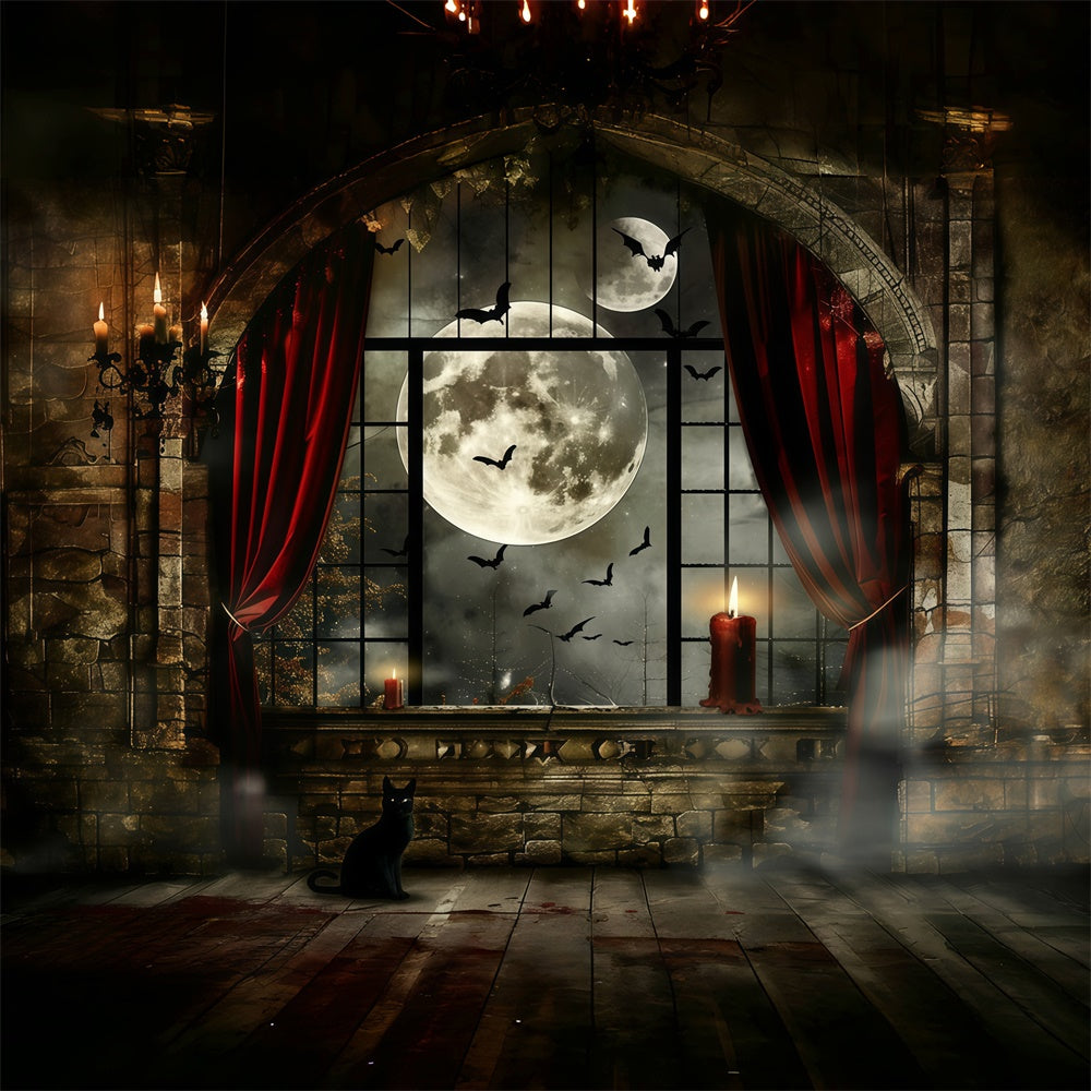 Halloween Mond Backdrop Geisterhaftes Fenster Glühen Backdrop MRR7-33