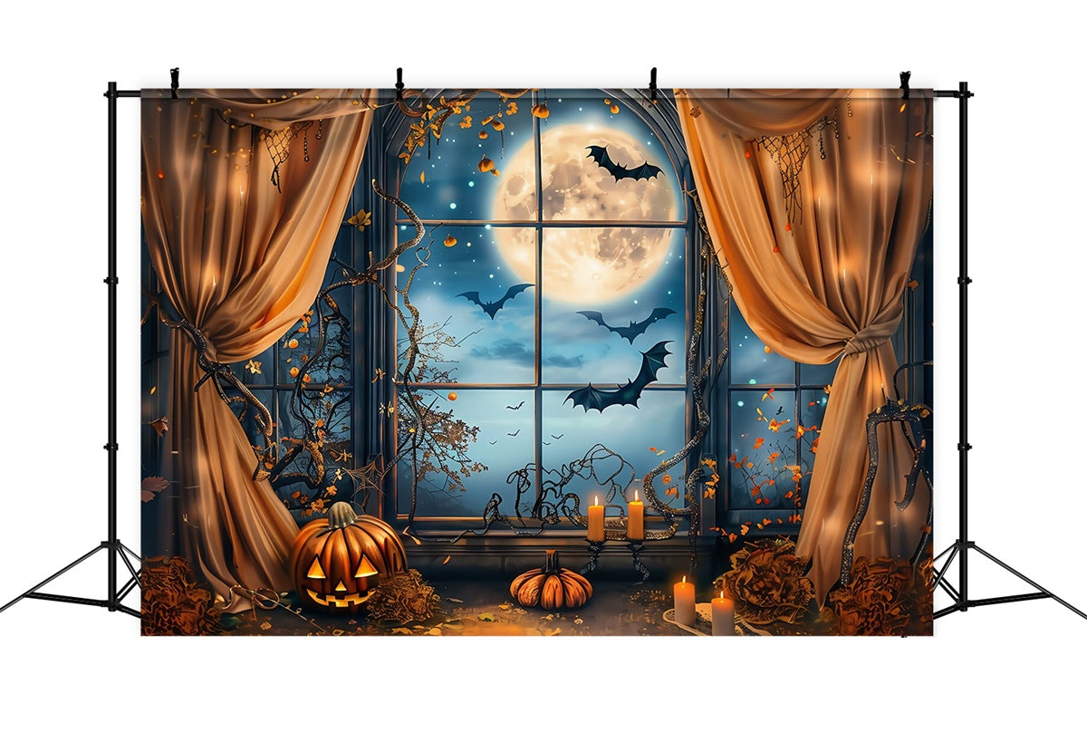 Halloween Mond Hintergrund Mitternachtsfledermaus Fenster Hintergrund MRR7-42
