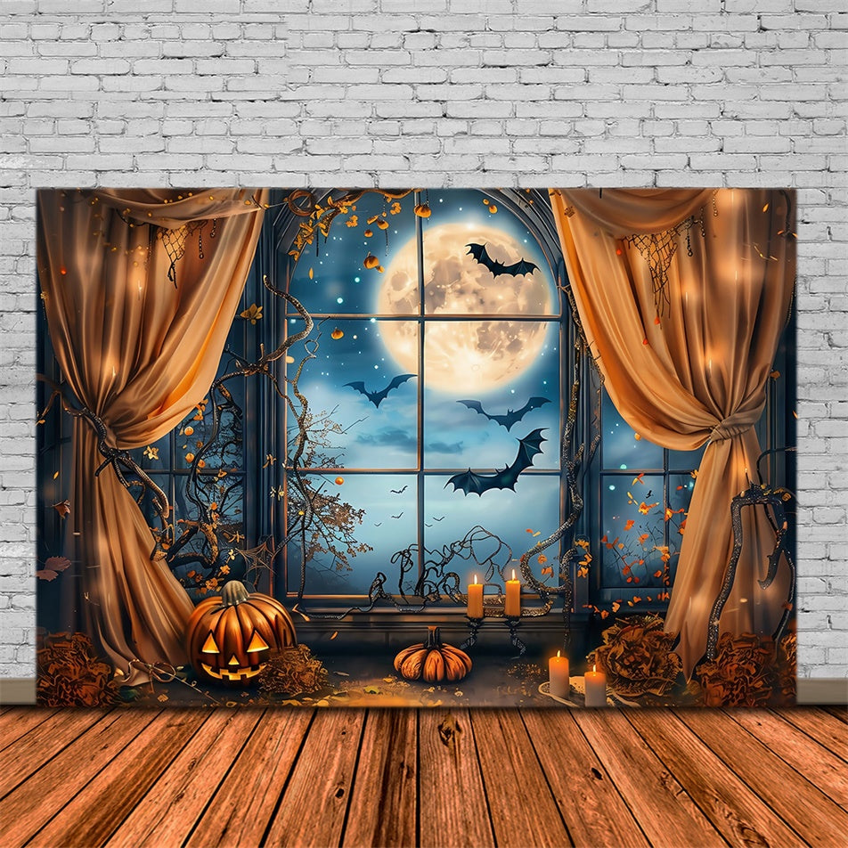 Halloween Mond Hintergrund Mitternachtsfledermaus Fenster Hintergrund MRR7-42