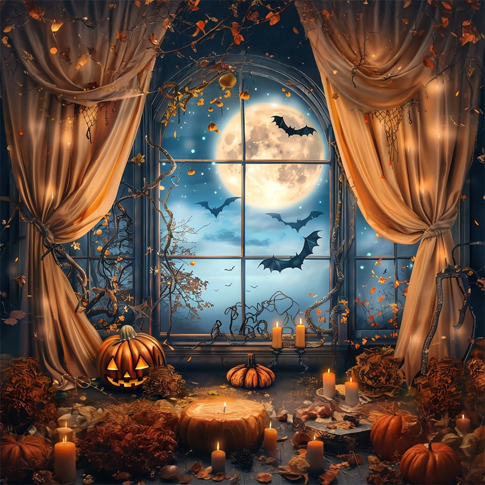Halloween Mond Hintergrund Mitternachtsfledermaus Fenster Hintergrund MRR7-42