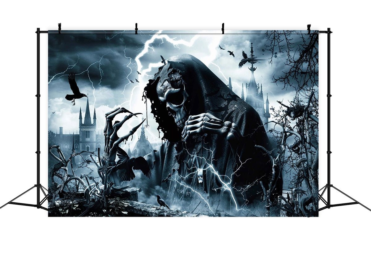 Gruseliger Halloween-Hintergrund Rachsüchtiger Wraith Blitzhintergrund MRR7-47