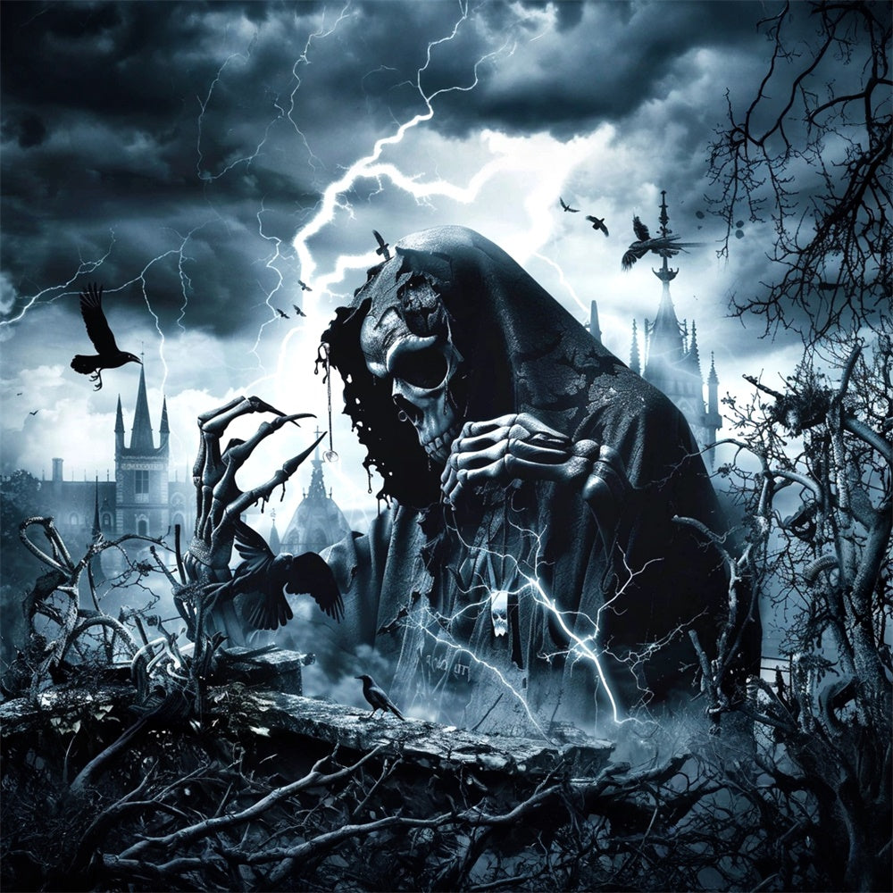 Gruseliger Halloween-Hintergrund Rachsüchtiger Wraith Blitzhintergrund MRR7-47