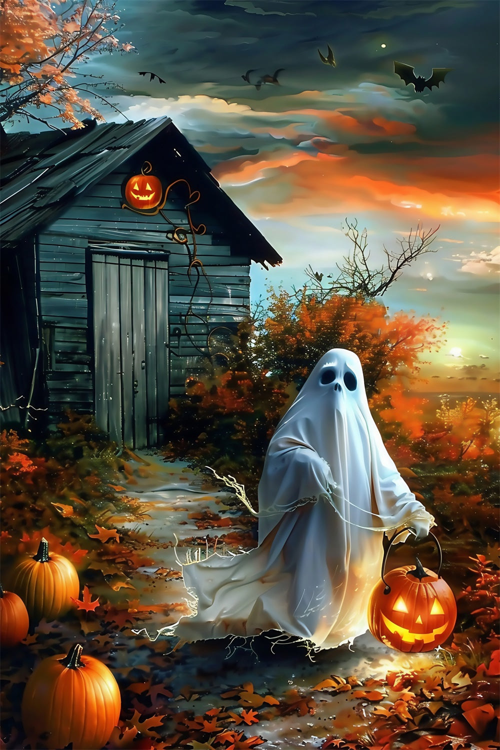 Halloween Fotohintergrund Kürbislaterne Geisterhintergrund MRR7-55