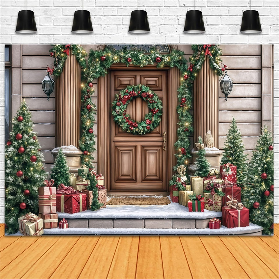 Weihnachten Hintergrund für Fotos Elegant Wreath Porch Hintergrund MRR7-70