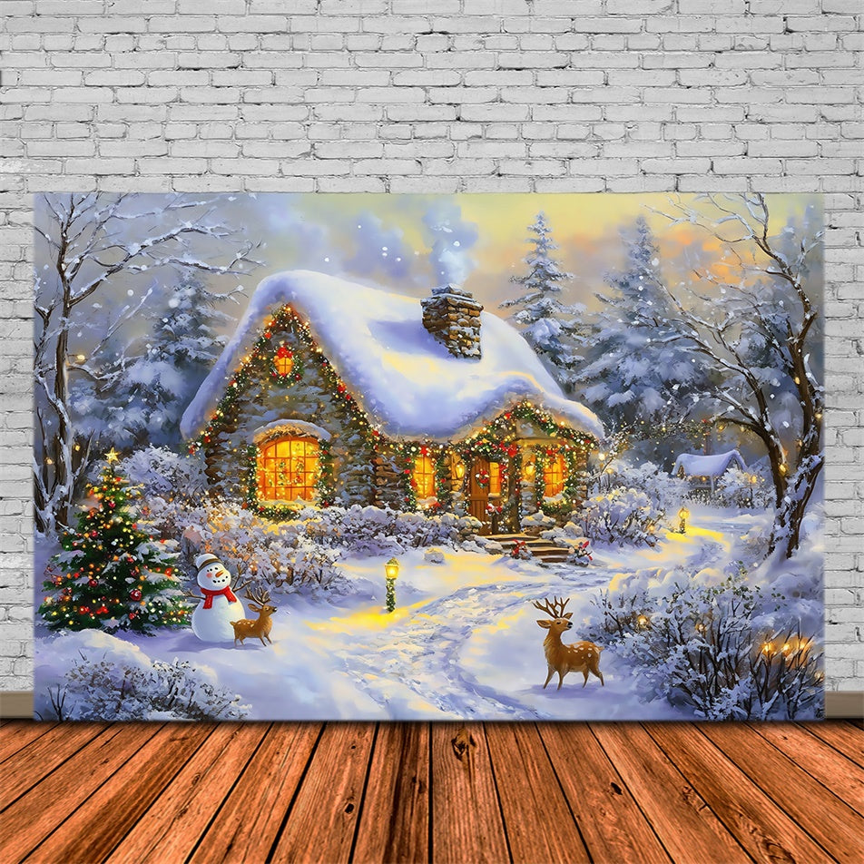 Weihnachten Backdrops Verkauf Schneemann Waldhäuschen Backdrop MRR7-73