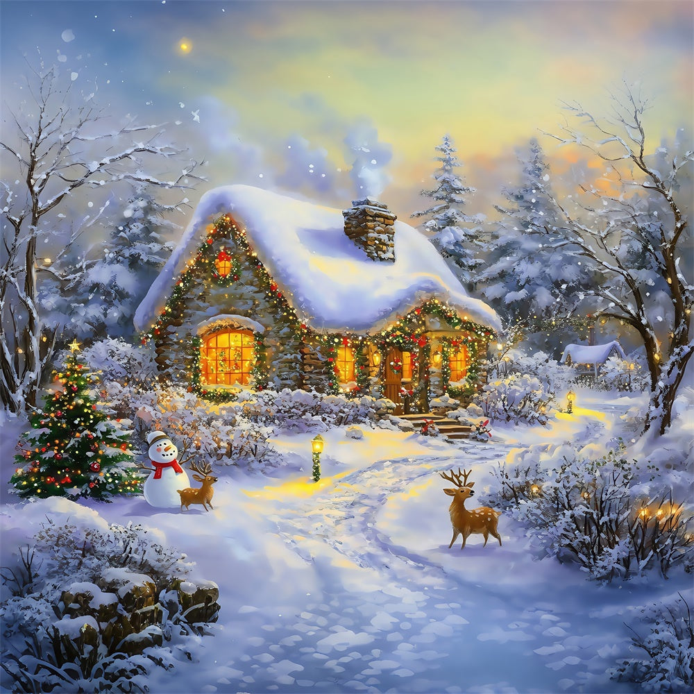 Weihnachten Backdrops Verkauf Schneemann Waldhäuschen Backdrop MRR7-73