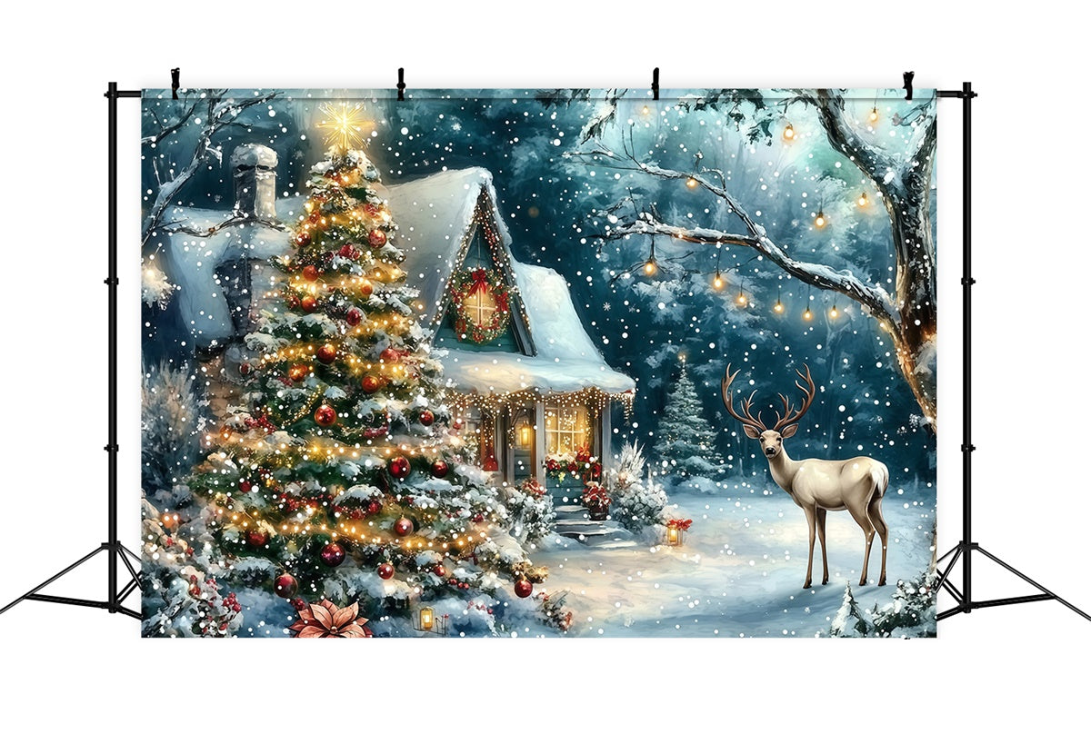 Weihnachten Fotohintergrund Twinkling Tree Cabin Backdrop MRR7-74