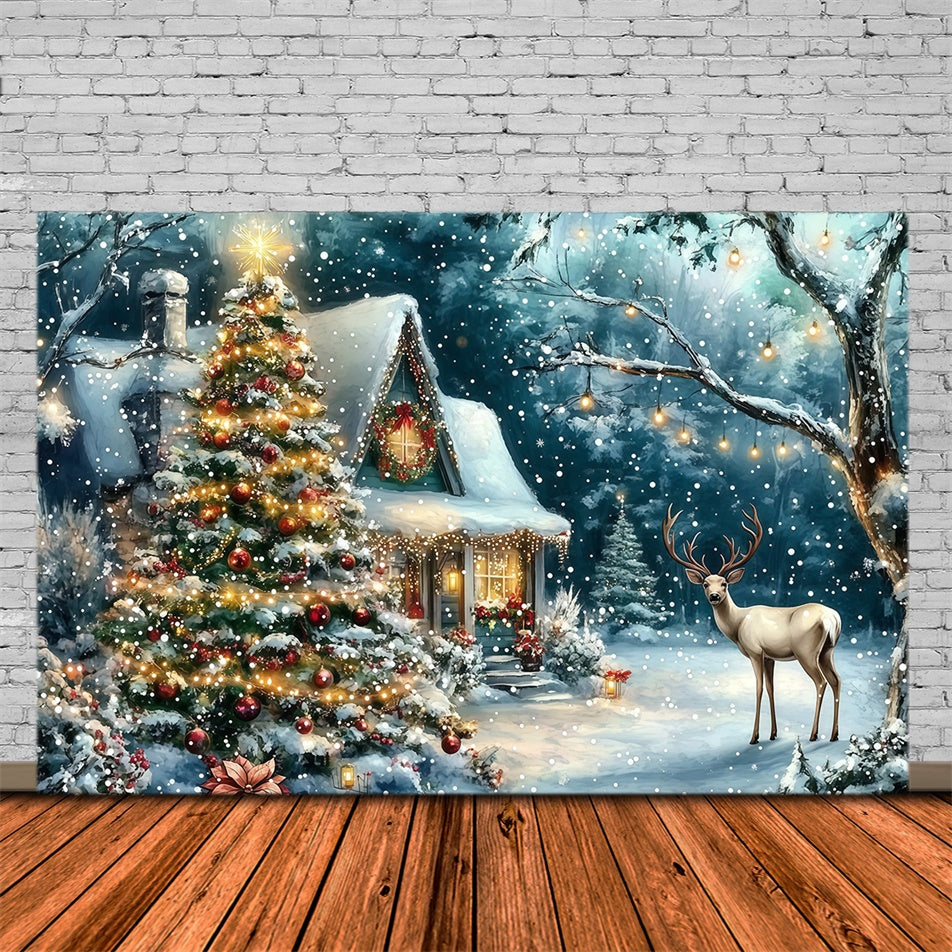 Weihnachten Fotohintergrund Twinkling Tree Cabin Backdrop MRR7-74
