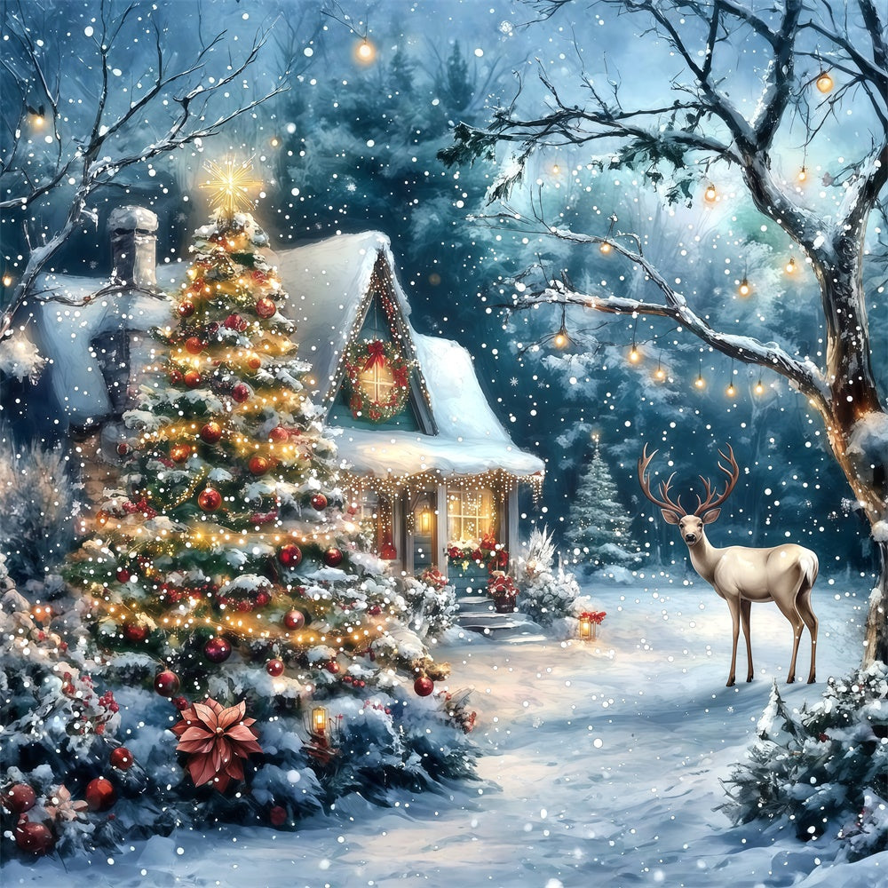 Weihnachten Fotohintergrund Twinkling Tree Cabin Backdrop MRR7-74