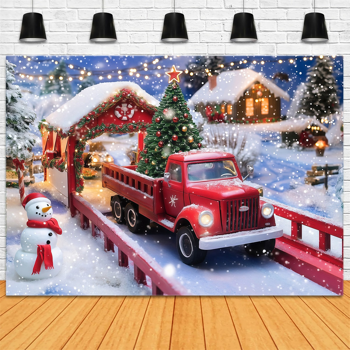 Weihnachten Fotografie Backdrops Schneemann Truck Backdrop MRR7-79