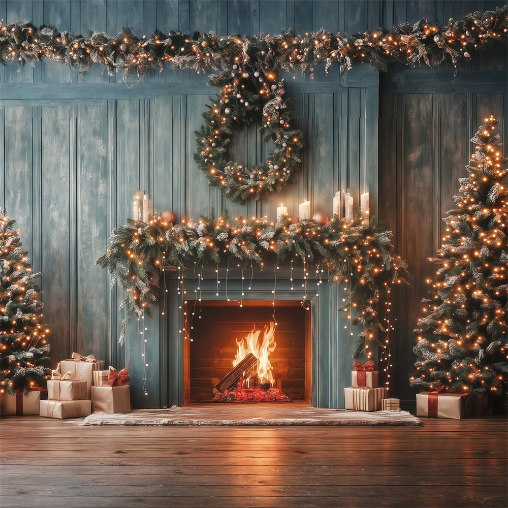 Weihnachten Kamin Backdrop Cozy Pine Mantel Backdrop MRR7-81