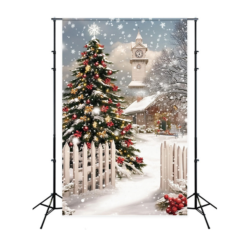 Weihnachtsbaum Backdrop Winter Pines Fence Backdrop MRR7-88