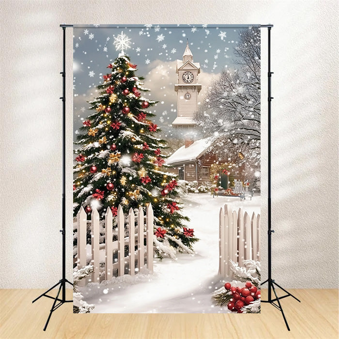 Weihnachtsbaum Backdrop Winter Pines Fence Backdrop MRR7-88