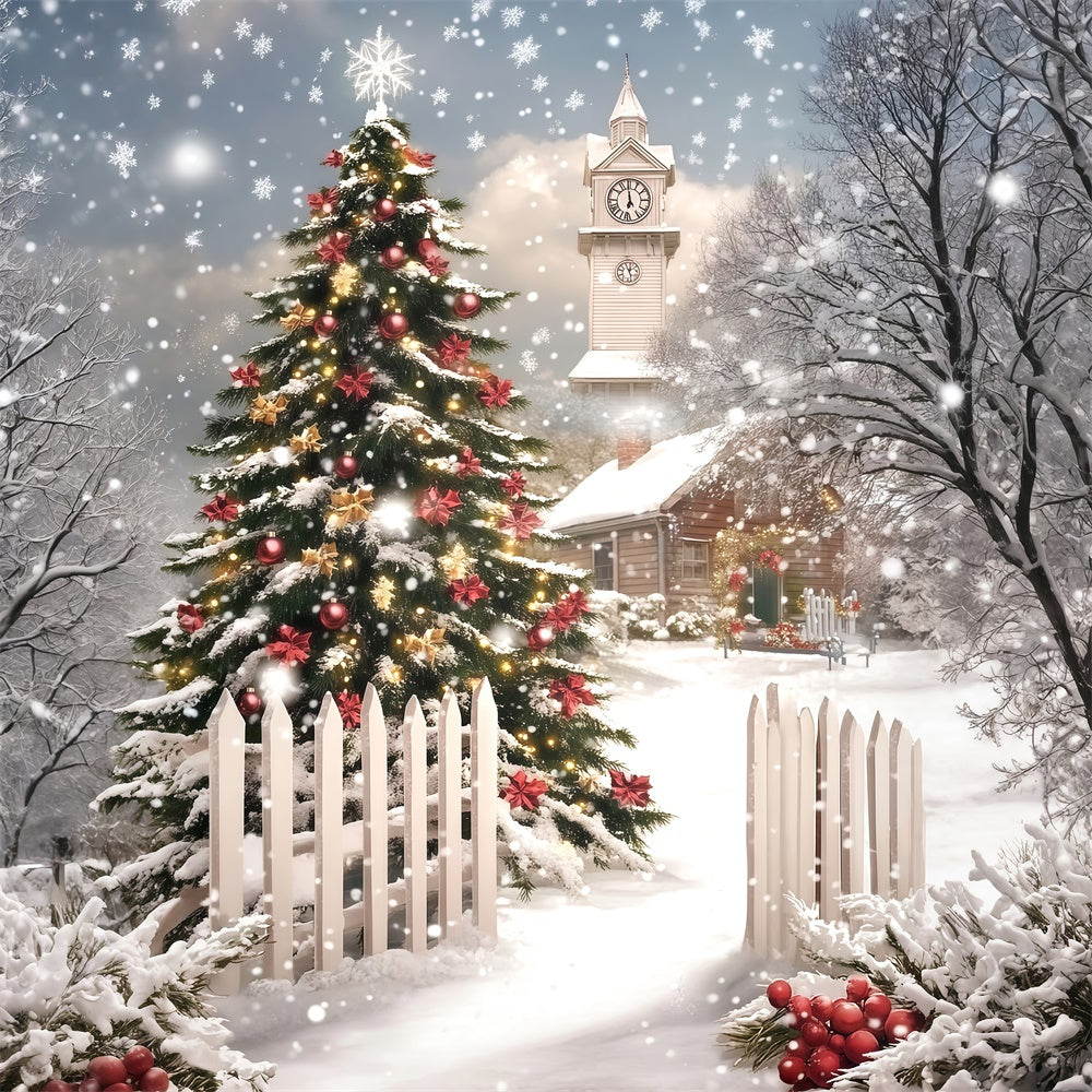 Weihnachtsbaum Backdrop Winter Pines Fence Backdrop MRR7-88