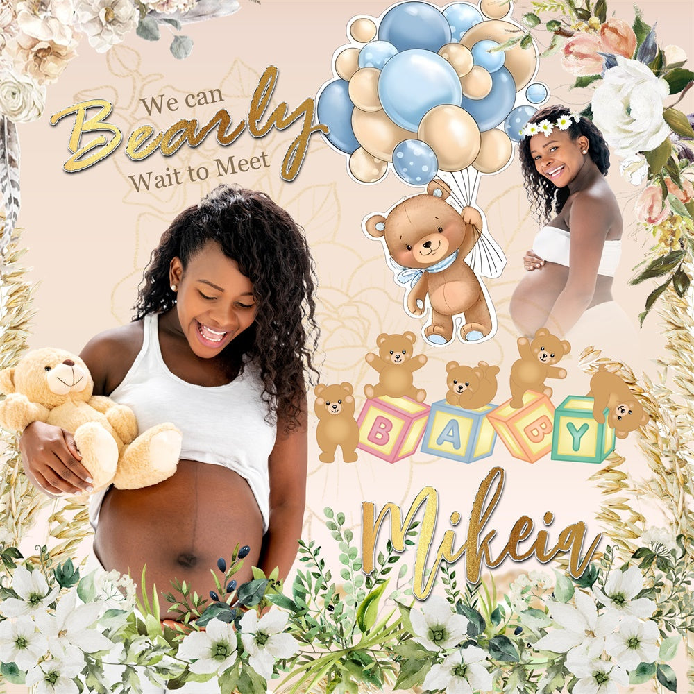 Hintergrund für Baby Shower Floral Teddy Joy Personalisierter Hintergrund MRR7-9