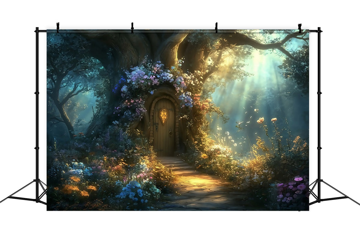 Märchenwald Backdrop Blossom Tree Cottage Foto Hintergrund MRR7-93